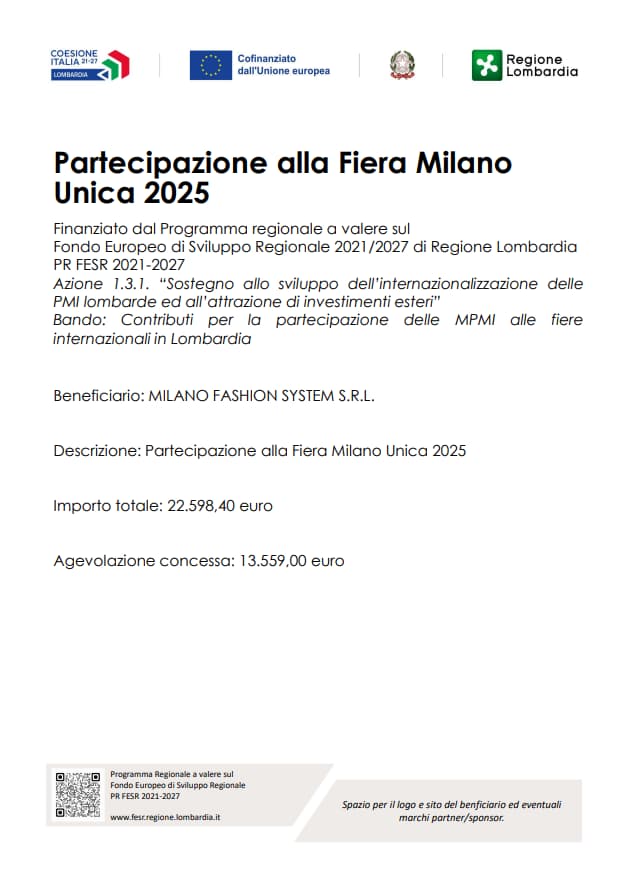 Partecipazione alla Fiera di Milano Unica 2025